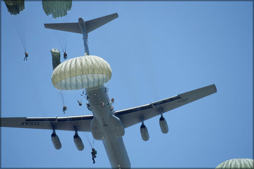 24"x36" Gallery Poster, 82nd Airborne paratroopers jump from a C-141 Starlifter