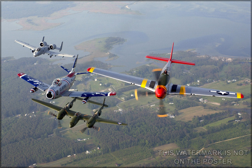 24"x36" Gallery Poster, A-10 F-86 P-38 P-51 A-10 F-86 SABRE P-38 LIGHTNING P-51 MUSTANG
