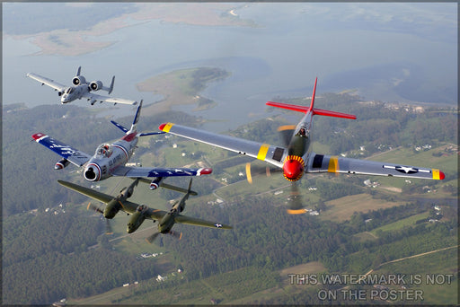 24"x36" Gallery Poster, A-10 F-86 P-38 P-51 A-10 F-86 SABRE P-38 LIGHTNING P-51 MUSTANG
