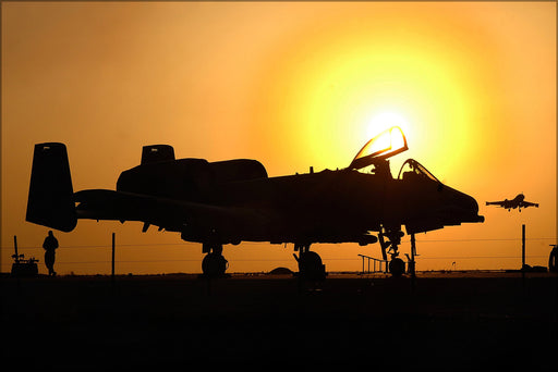 24"x36" Gallery Poster, A-10 Thunderbolt II warthog silhouetted against the sun