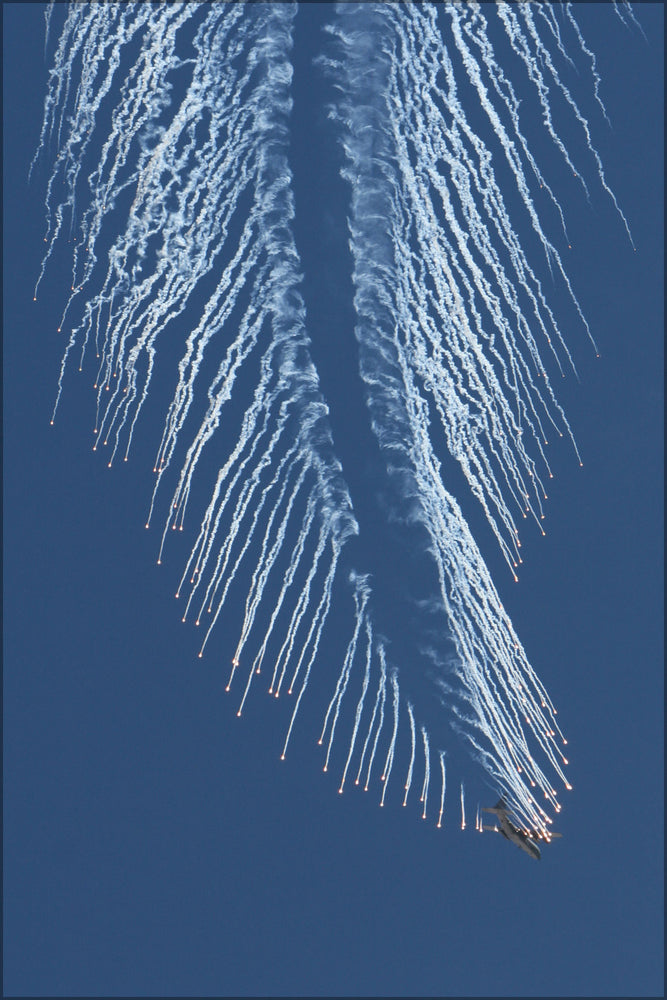 24"x36" Gallery Poster, AC-130 spooky spectre Gunship drops chaff and flares hercules