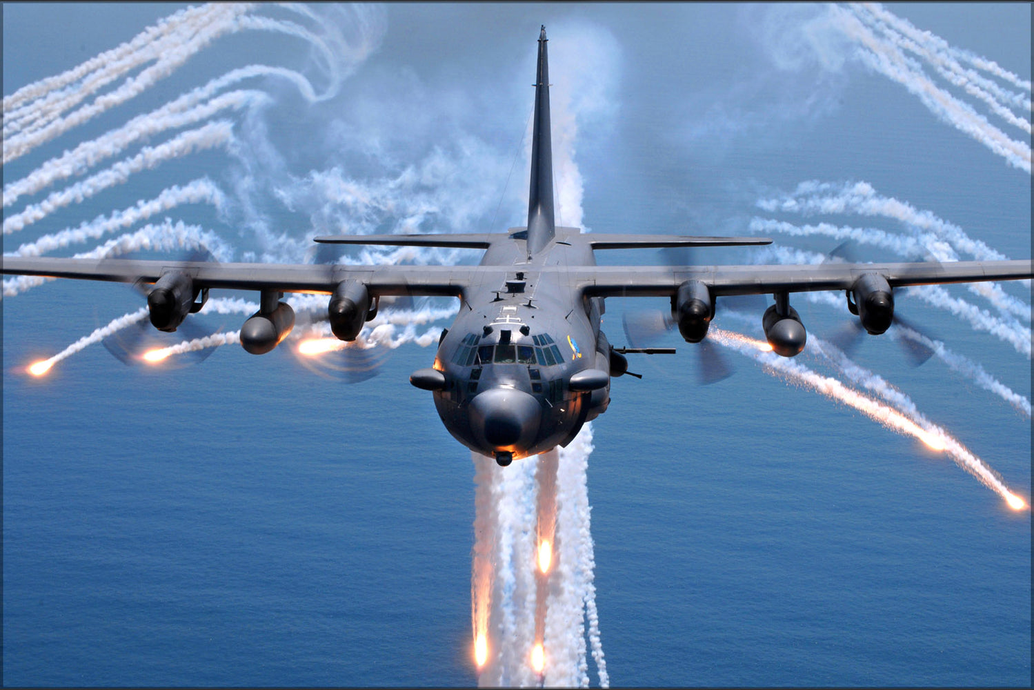 24"x36" Gallery Poster, AC 130H Spectre jettisons flares