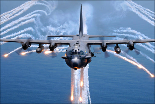 24"x36" Gallery Poster, AC 130H Spectre jettisons flares