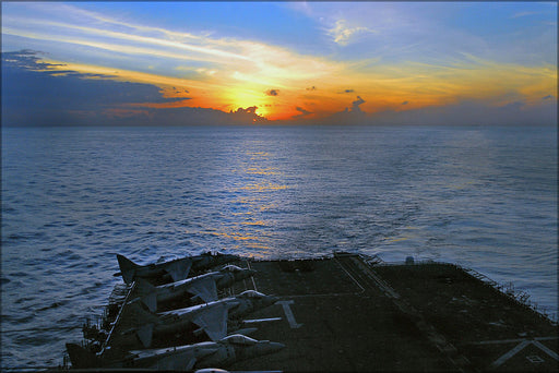 24"x36" Gallery Poster, AV-8B Harrier II jump jet on assault ship USS Tarawa (LHA 1)