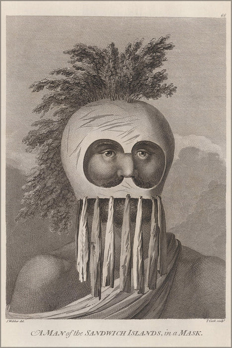 24"x36" Gallery Poster, A Man of the Sandwich Islands in a Mask by John Webber,published by Nical and Cadell, London, England, ca 1784