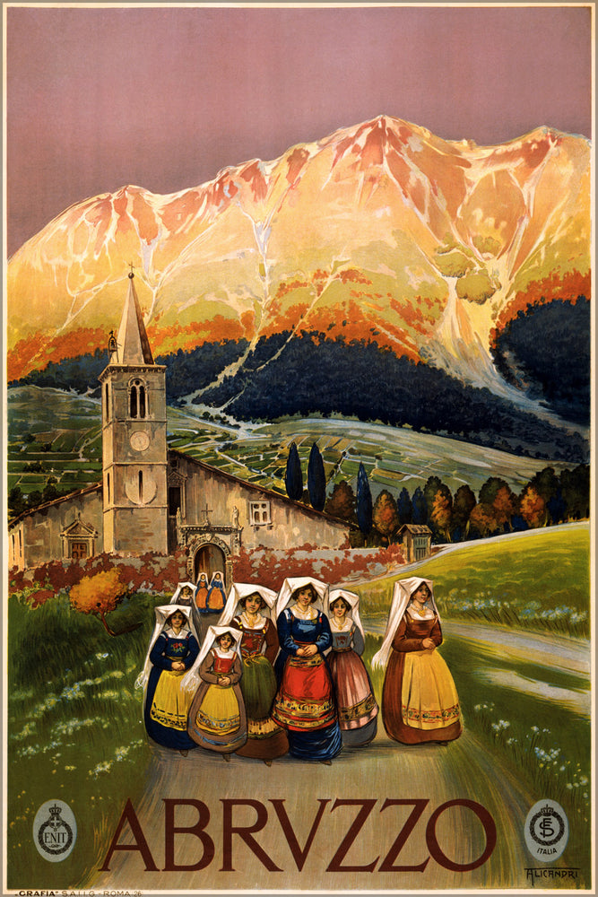 24"x36" Gallery Poster, Abruzzo Italy travel poster 1910