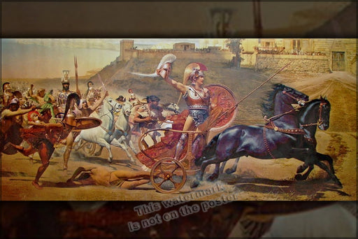 24"x36" Gallery Poster, Achilles dragging Hector around Troy, from a panoramic fresco of the Achilleion trojan war
