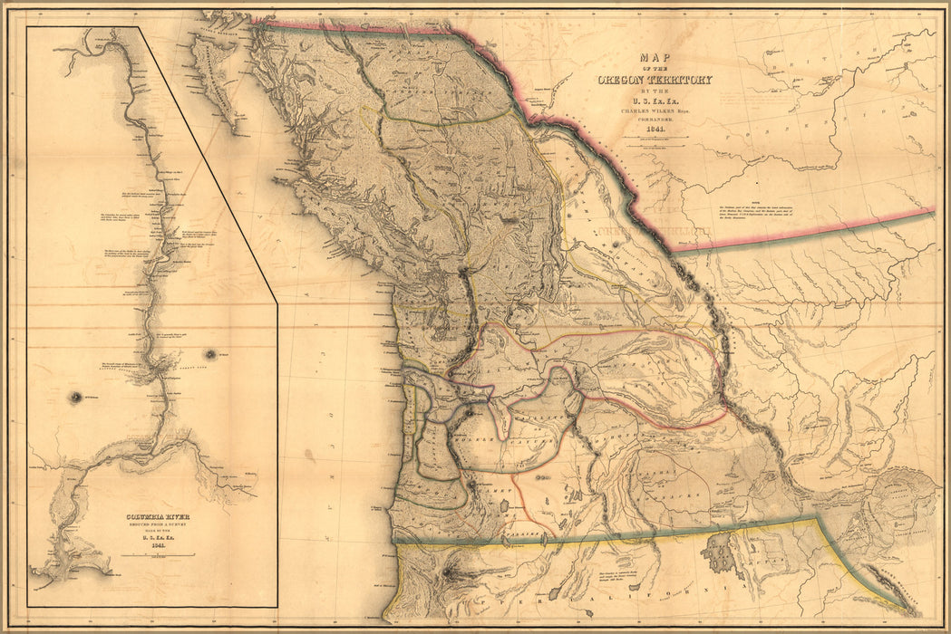 24"x36" Gallery Poster, Admiral Charles Wilkes' Map of oregon washington state 1845