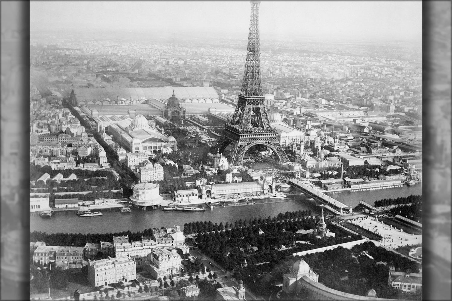 24"x36" Gallery Poster, Aerial view of Paris, France, from balloon, showing the Eiffel Tower at right center 1889
