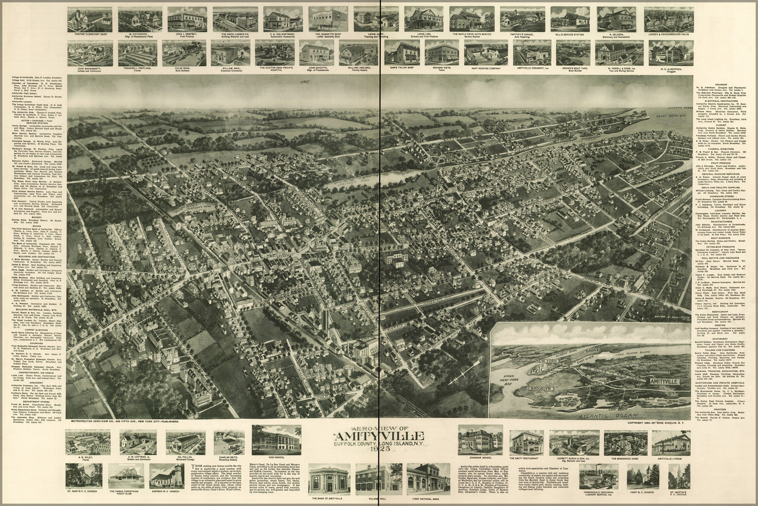 24"x36" Gallery Poster, Aero-view map of Amityville, Suffolk County, Long Island, New york 1925