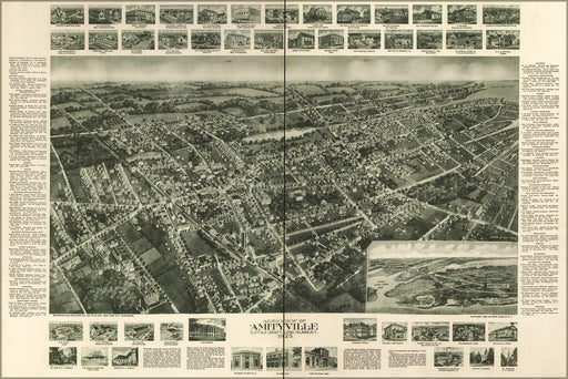 24"x36" Gallery Poster, Aero-view map of Amityville, Suffolk County, Long Island, New york 1925