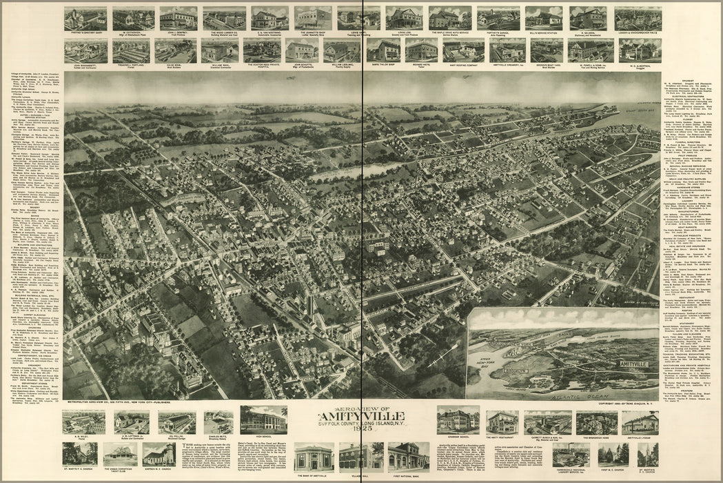 24"x36" Gallery Poster, Aero-view map of Amityville, Suffolk County, Long Island, New york 1925