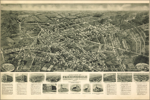 24"x36" Gallery Poster, Aero-view map of Farmingdale, Nassau County, Long Island, New york 1925
