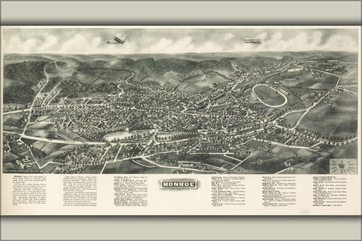 24"x36" Gallery Poster, Aero-view map of Monroe, New York 1923