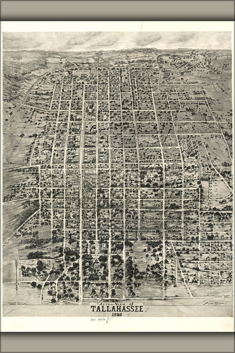 24"x36" Gallery Poster, Aero-view map of Tallahassee florida 1926