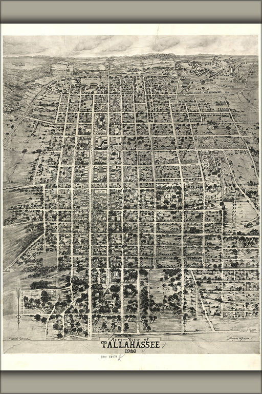 24"x36" Gallery Poster, Aero-view map of Tallahassee florida 1926