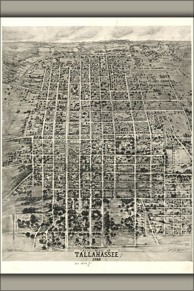 24"x36" Gallery Poster, Aero-view map of Tallahassee florida 1926