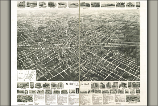 24"x36" Gallery Poster, Aero-view map of Westfield, New jersey 1929