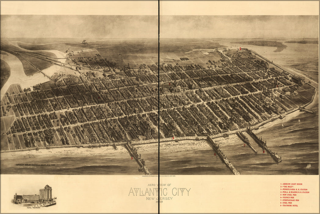 24"x36" Gallery Poster, Aero view map of Atlantic City, New Jersey 1909