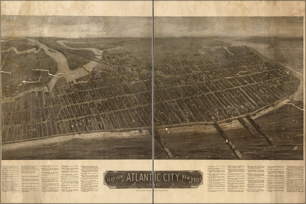 24"x36" Gallery Poster, Aero view map of Atlantic City, New Jersey 1910