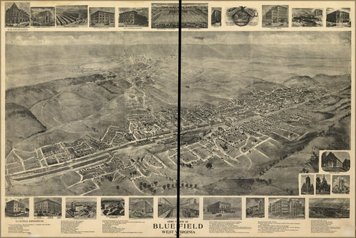 24"x36" Gallery Poster, Aero view map of Bluefield, West Virginia 1911