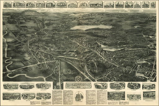 24"x36" Gallery Poster, Aero view map of Canton, Massachusetts 1918