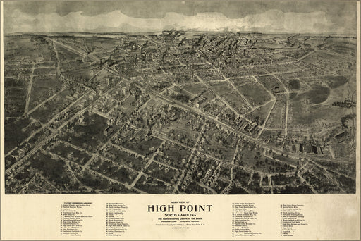 24"x36" Gallery Poster, Aero view map of High Point, North Carolina 1913