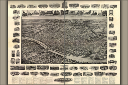 24"x36" Gallery Poster, Aero view map of New Brunswick, New Jersey, 1910