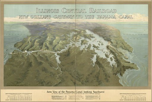 24"x36" Gallery Poster, Aero view map of the Panama Canal, looking southwest 1912
