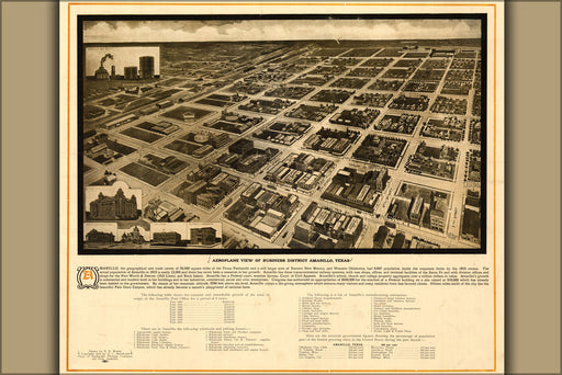 24"x36" Gallery Poster, Aeroplane view map of Amarillo, Texas 1912