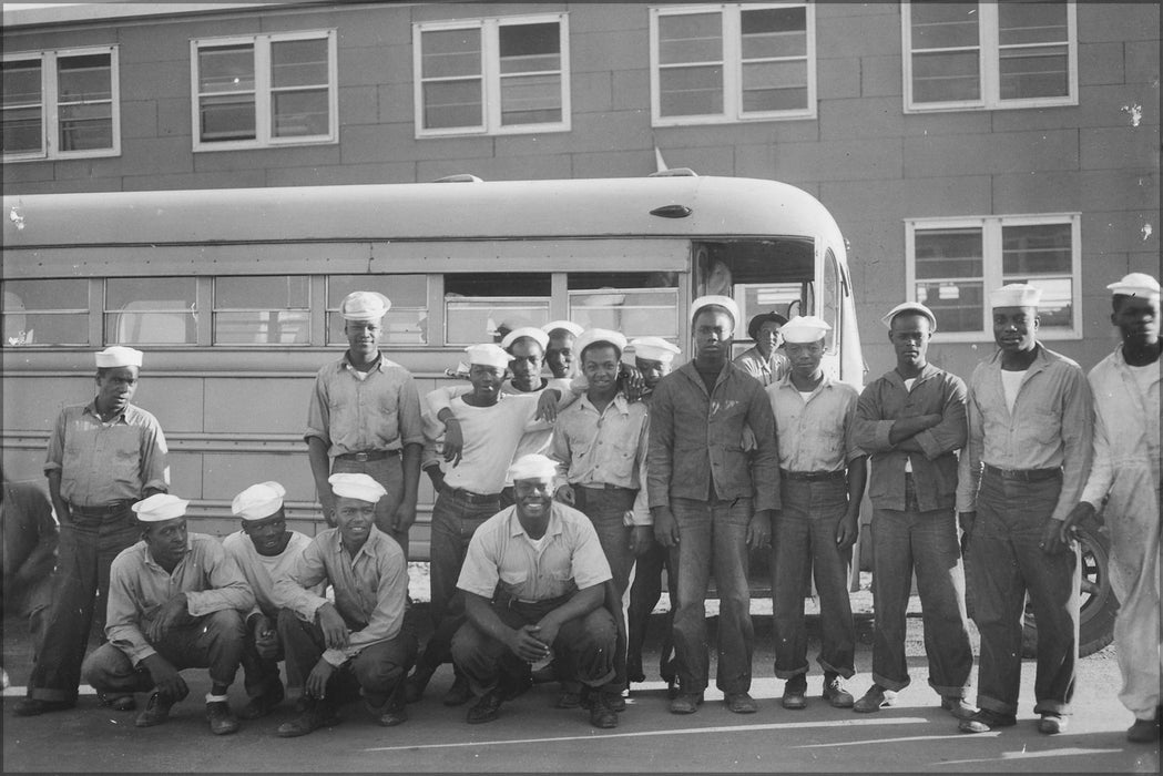 24"x36" Gallery Poster, African American Men Boarding Navy Bus to Go to Work, 1944