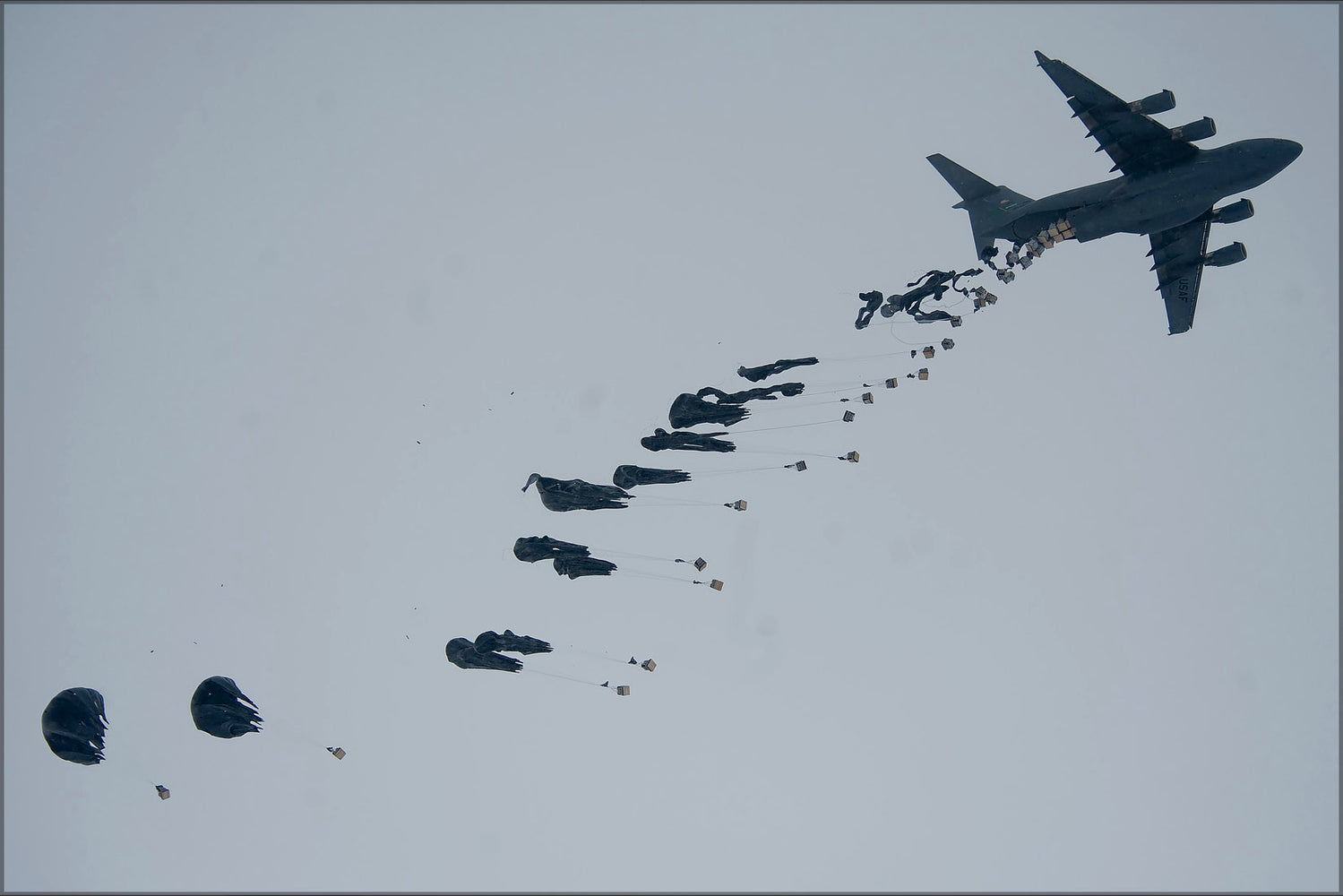 24"x36" Gallery Poster, Air Force C-17 Globemaster III aircraft drops fuel containers