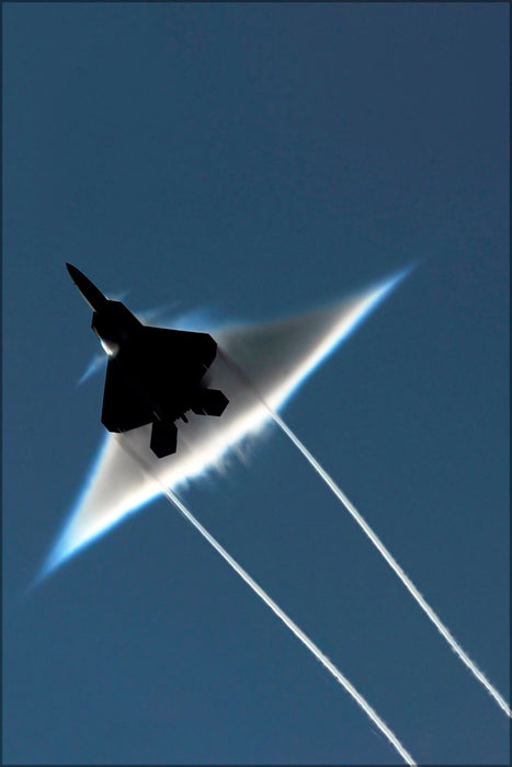 24"x36" Gallery Poster, Air Force F-22 Raptor executes a transonic flyby