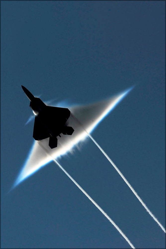 24"x36" Gallery Poster, Air Force F-22 Raptor executes a transonic flyby