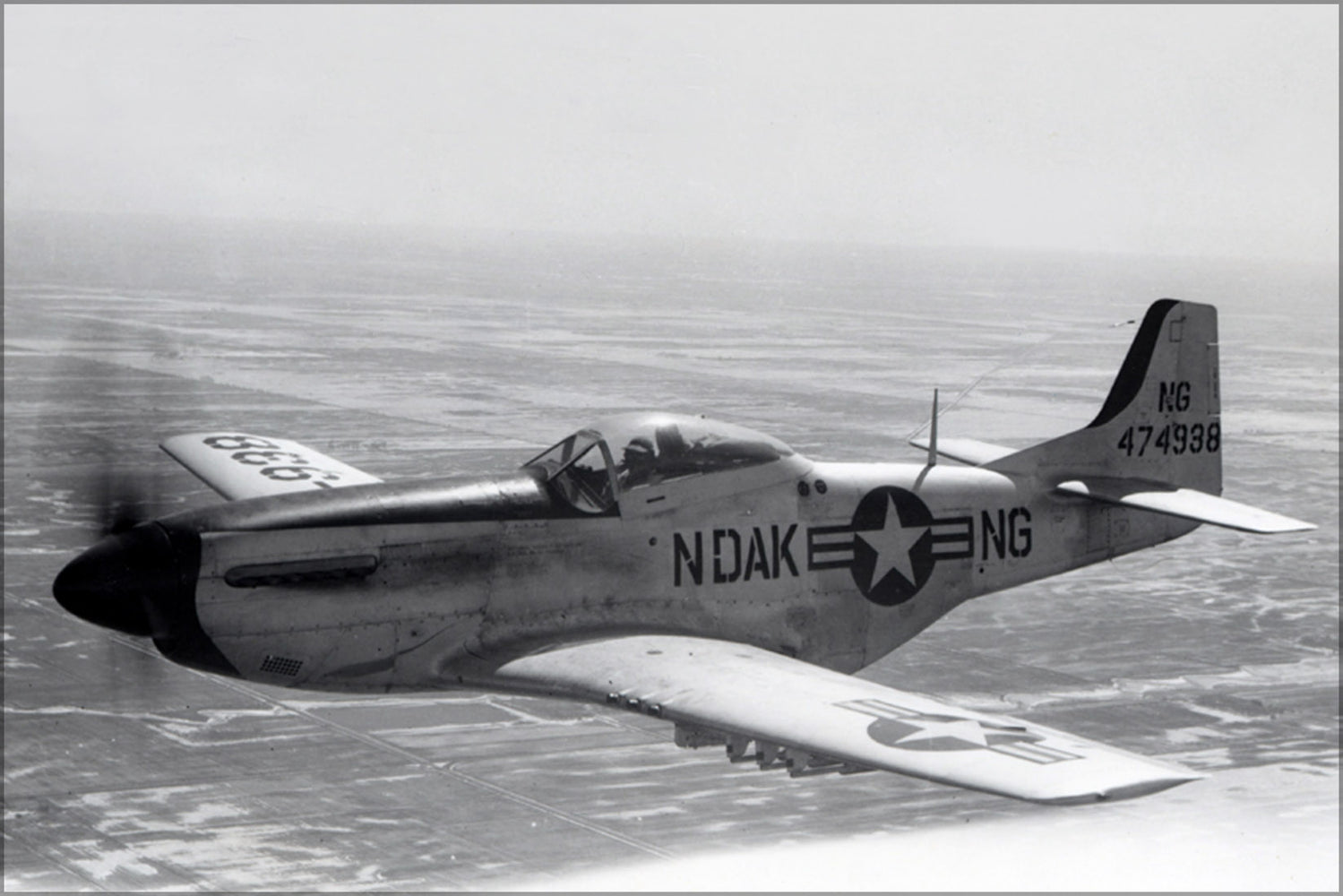 24"x36" Gallery Poster, Air Force p-51d Mustang North Dakota Air National Guard