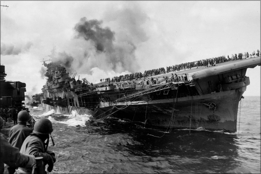 24"x36" Gallery Poster, Aircraft carrier USS Franklin (CV-13) March 19, 1945