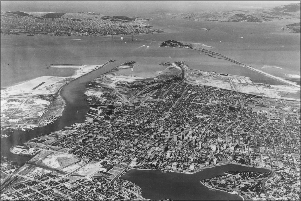 24"x36" Gallery Poster, Airplane view of the San francisco Bay Area looking west, taken over Lake Merritt -  - 296828
