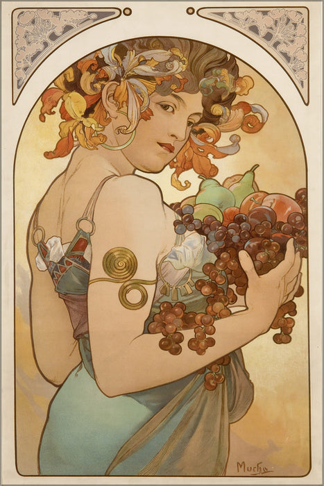 24"x36" Gallery Poster, Alfons Mucha - Fruit 1897