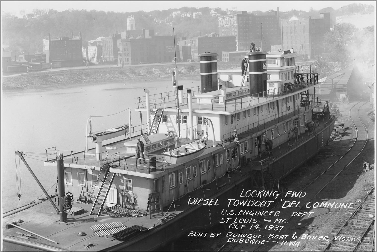 24"x36" Gallery Poster, Almost complete diesel towboat Del Commune viewed from aft to forward NARA 285942