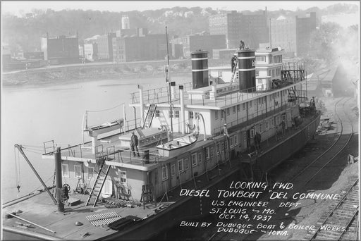 24"x36" Gallery Poster, Almost complete diesel towboat Del Commune viewed from aft to forward NARA 285942