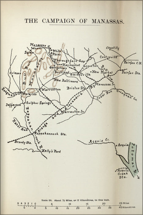 24"x36" Gallery Poster, American Civil War map Campaign of Manassas