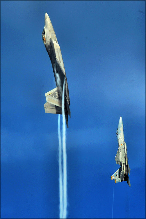 24"x36" Gallery Poster, An F-22A Raptor f-22 and F-15C Eagle f-15 from the U.S. Air Force Weapons School