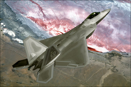 24"x36" Gallery Poster, An FA-22 Raptor flies a training mission over California