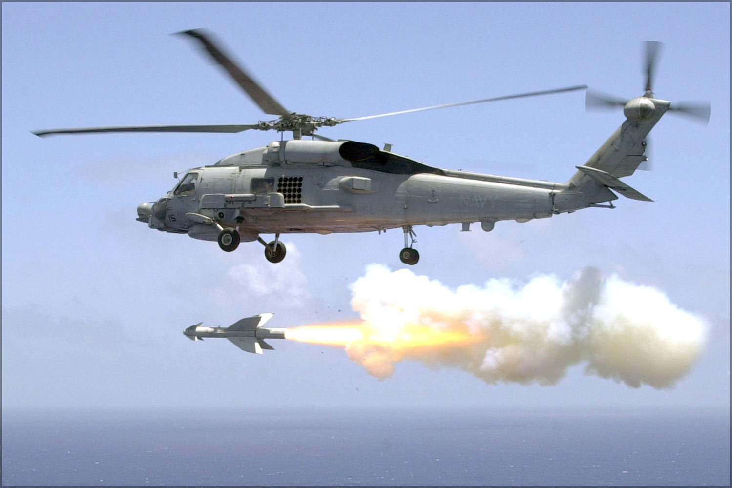 24"x36" Gallery Poster, An SH-60B sh-60 Sea Hawk of Helicopter Antisubmarine Light Five One (HSL-51) fires an AGM-119 Penguin anti-ship mi