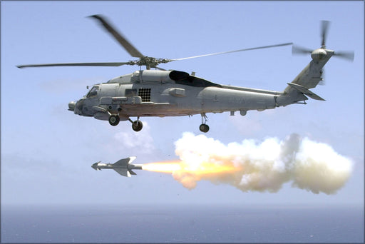 24"x36" Gallery Poster, An SH-60B sh-60 Sea Hawk of Helicopter Antisubmarine Light Five One (HSL-51) fires an AGM-119 Penguin anti-ship mi