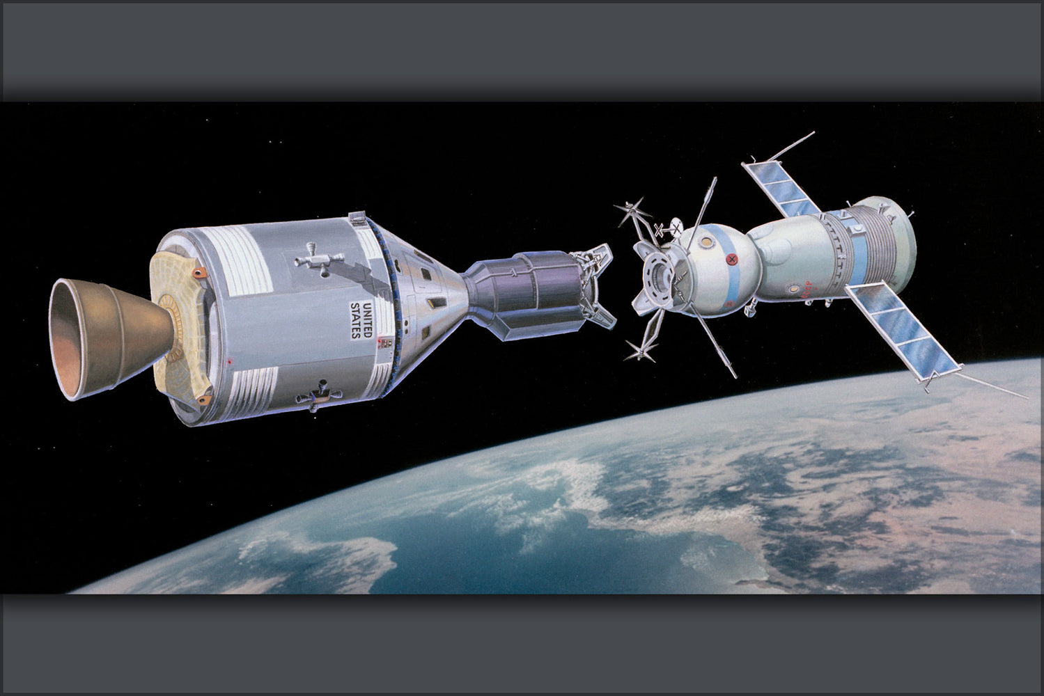 24"x36" Gallery Poster, Apollo Soyuz Space Program Test Project c1973