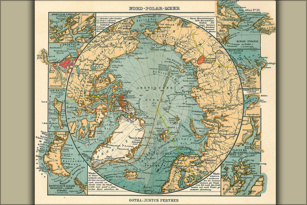 24"x36" Gallery Poster, Arctic Ocean Map 1906 in German