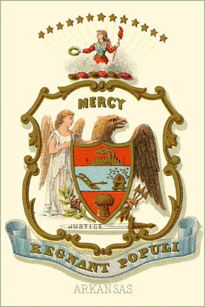 24"x36" Gallery Poster, Arkansas state coat of arms (illustrated, 1876)
