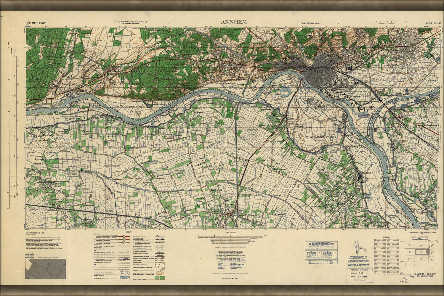 24"x36" Gallery Poster, Arnhem, Holland 1943 us army map