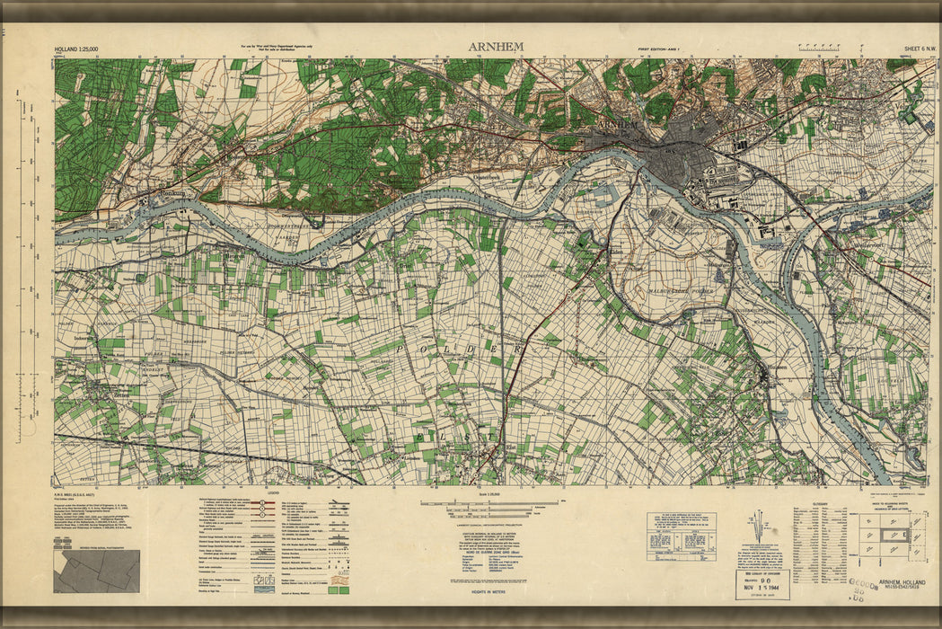 24"x36" Gallery Poster, Arnhem, Holland 1943 us army map